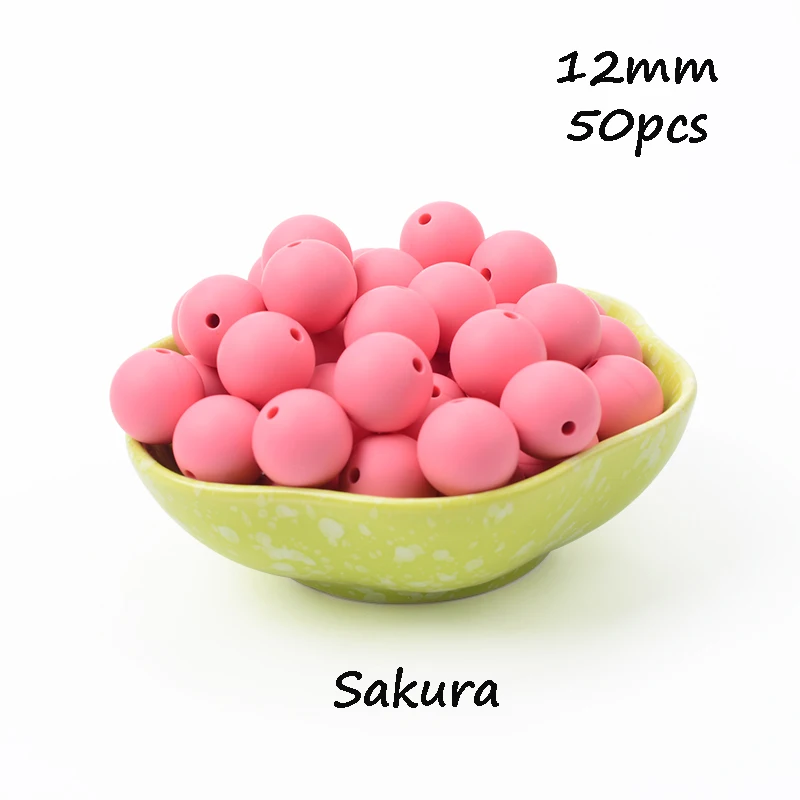 Sakura LOFCA, 12 мм, 50 шт./лот, бусины из пищевого силикона, Прорезыватель для зубов, круглые бусины, Детская жевательная для прорезывания зубов, Силиконовые Прорезыватели для самостоятельного изготовления - Цвет: Sakura