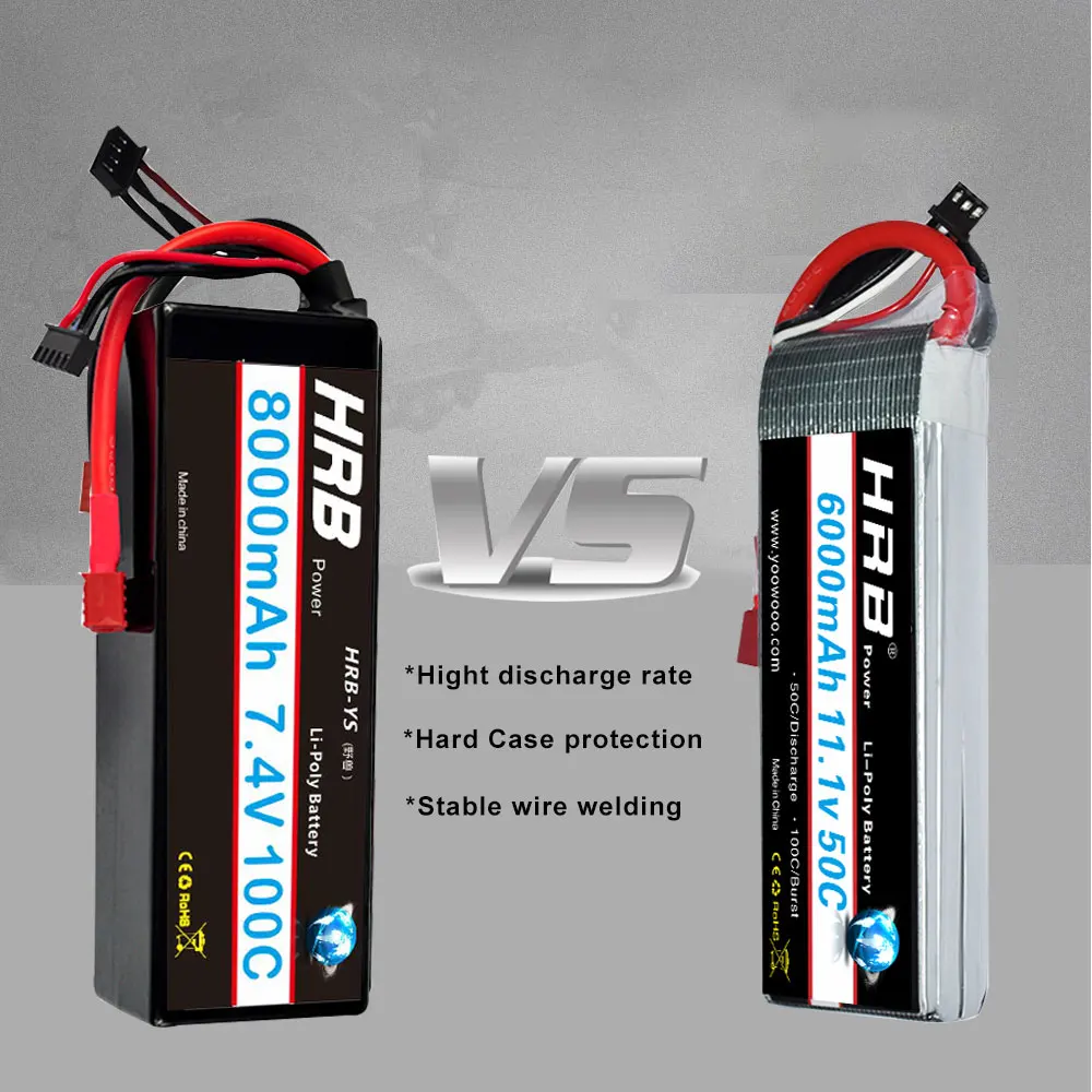 HRB RC Lipo Battery 2S 3S 8000mah 7 4 v 11 1 100C XT60 Жесткий Чехол для Traxxass rc monsters truck 1/10 1/12 Car Boats
