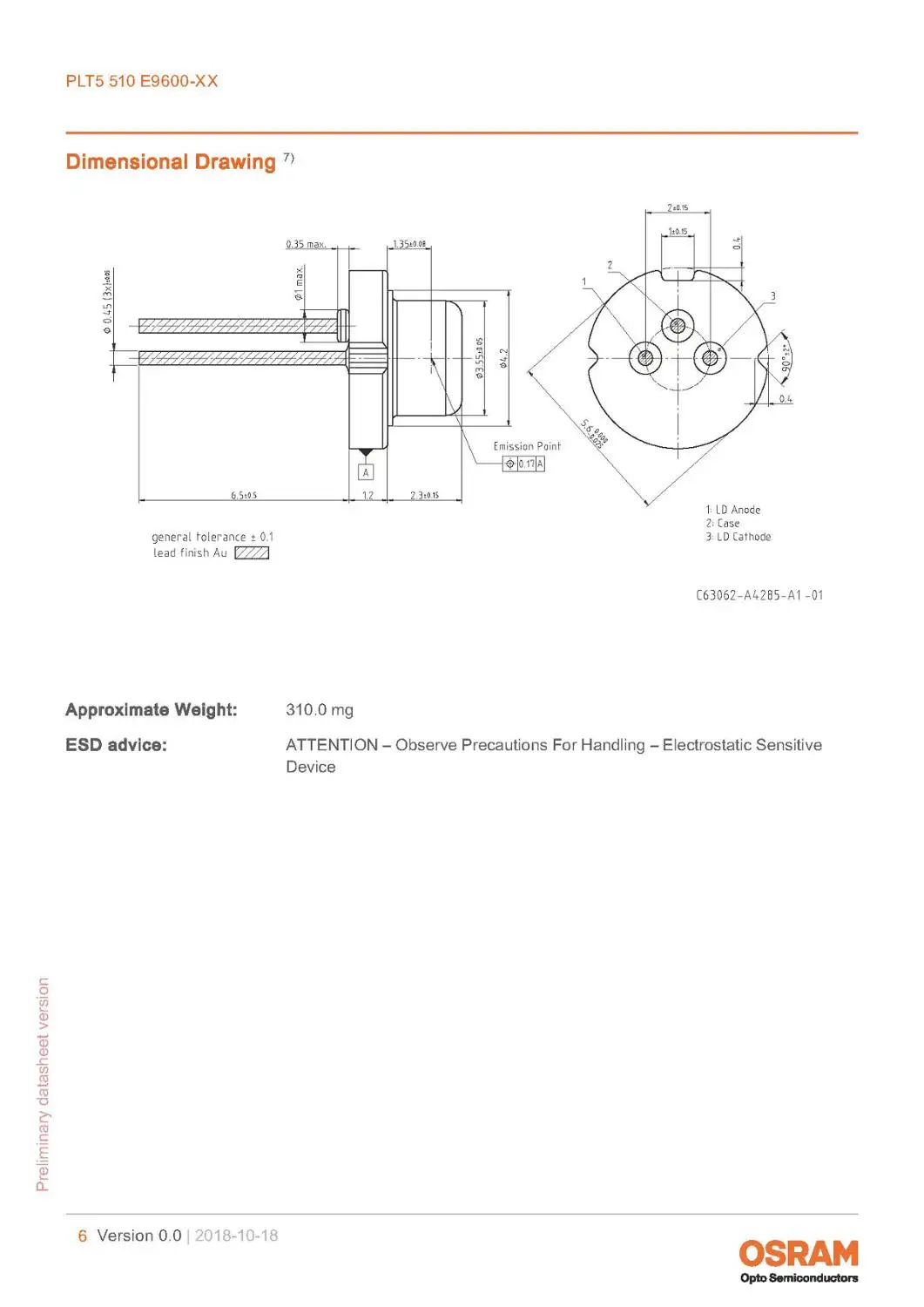 PLT5 510 E9600 XX 5 6 мм Зеленый 515 нм 520нм 20 МВт лазерный диод (изолированный