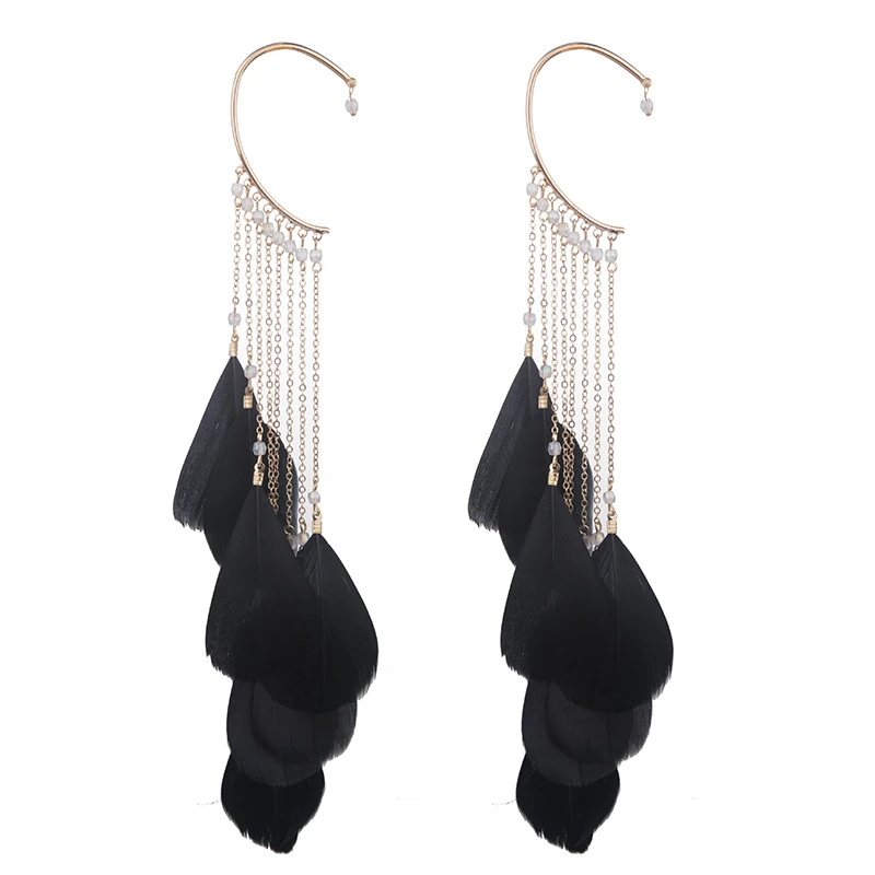 

Fashion Feather Tassel Cuff Clip Earrings Ear Without Piercing Crawlers For Woman Wedding Engagement Jewelry Gifts Accessories