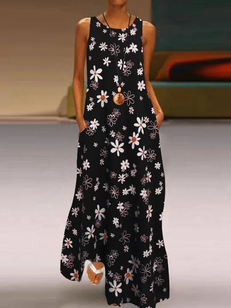 

women sexy dress 2021 summer new Bohemian round neck Pullover sleeveless floral print vest vestido long dresses women's woman
