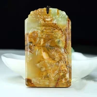 natural yellow dragon jade tiger pendant handmade meticulous carved lifelike necklace accessories amulet lucky jewelry