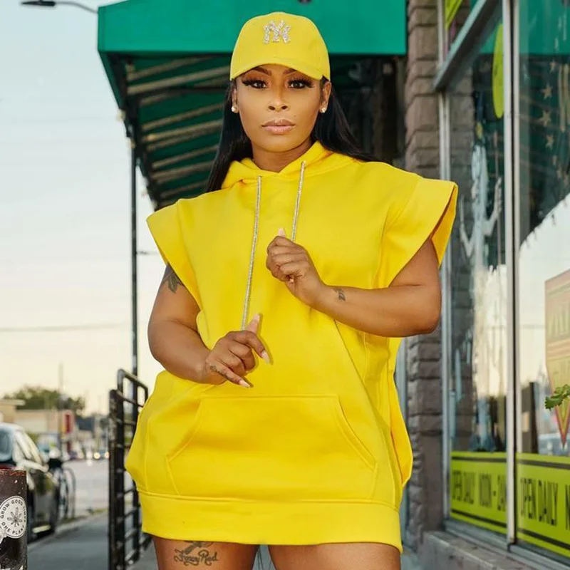 

Женское Новое повседневное короткое платье без рукавов с капюшоном, Осень-зима 2022