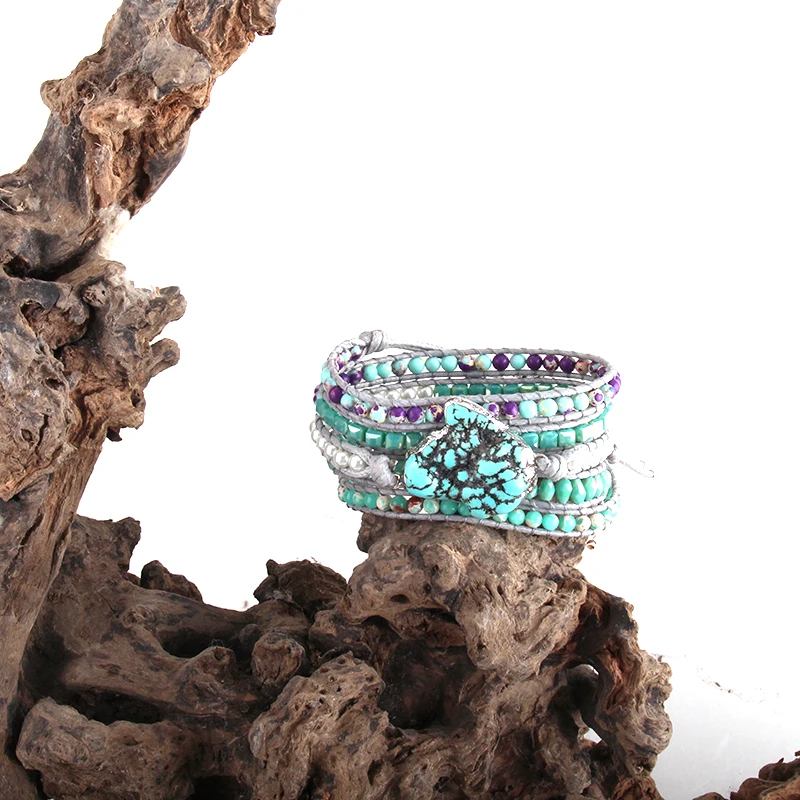 RH Fashion Women Armbander Beaded bracelet Handmade Mixed Crystal Stone Gray Thread 5 Strands Wrap Bracelets DropShippers | Украшения и