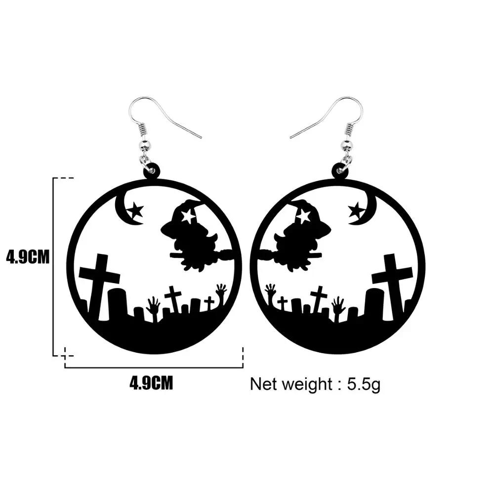 ARWA Acrylic Halloween Big Round Circle Hollow Broomstick Witch Grave Zombie Hand Cross Earrings Drop Dangle Girl Kid Charm Gift | Украшения