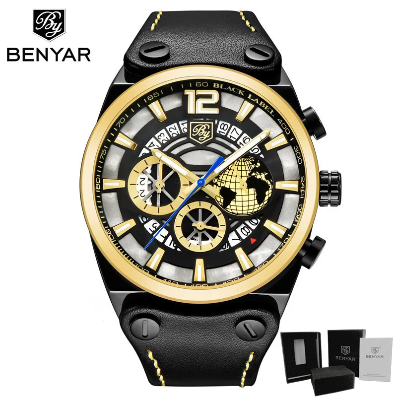 Новинка 2020 BENYAR повседневные модные мужские часы с хронографом Топ Бренд