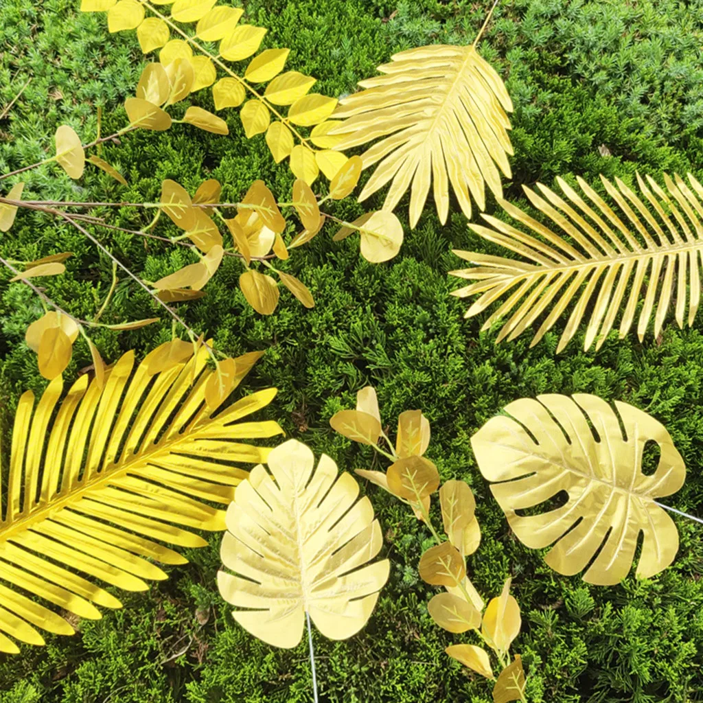 Artificial Leaf Gold Monstera Tree Leaves Garden Party Home Decor Photography Background Flower Arrangement INS Wind Fake Plants | Дом и сад