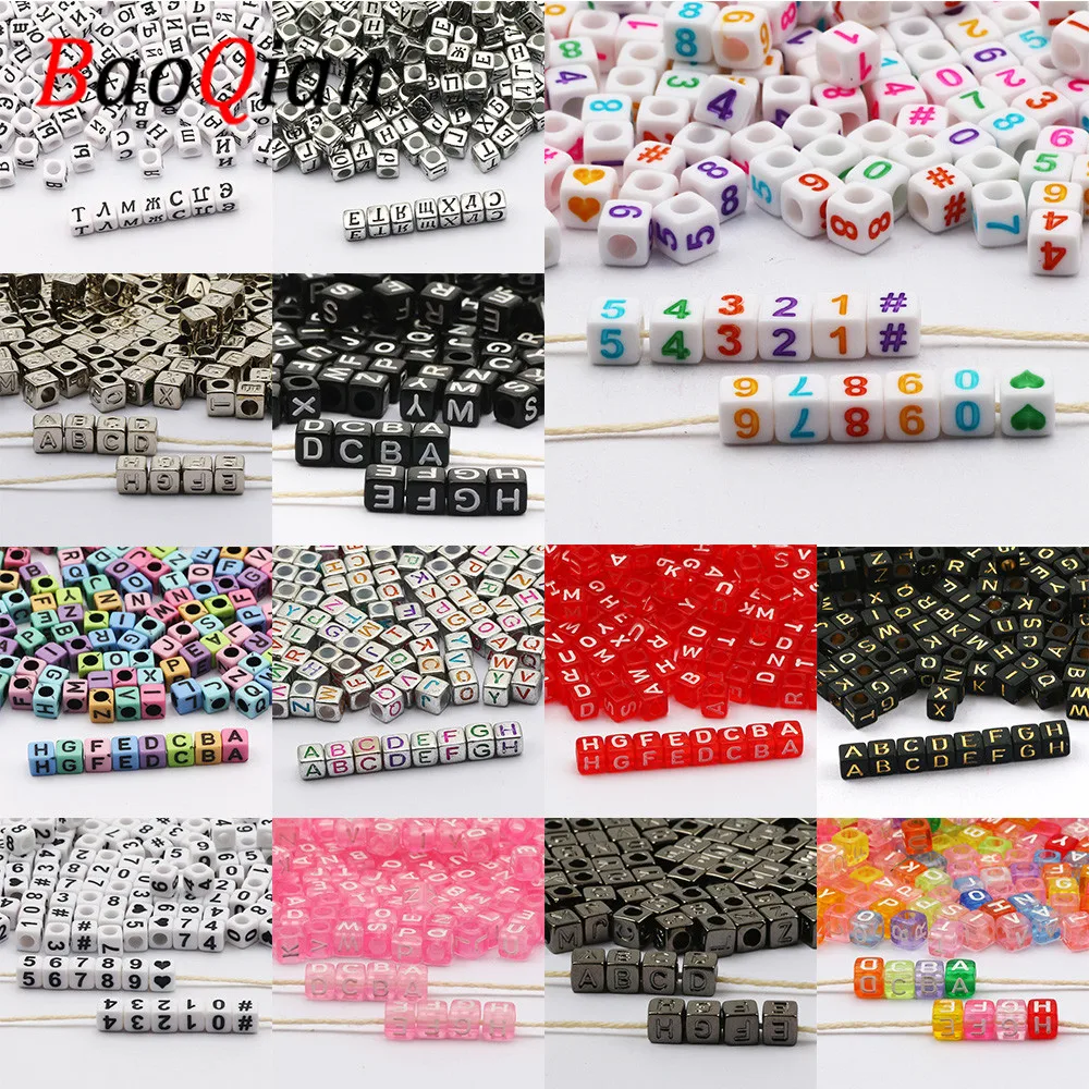 Смешанные акриловые буквы бусины с большим отверстием алфавитные для