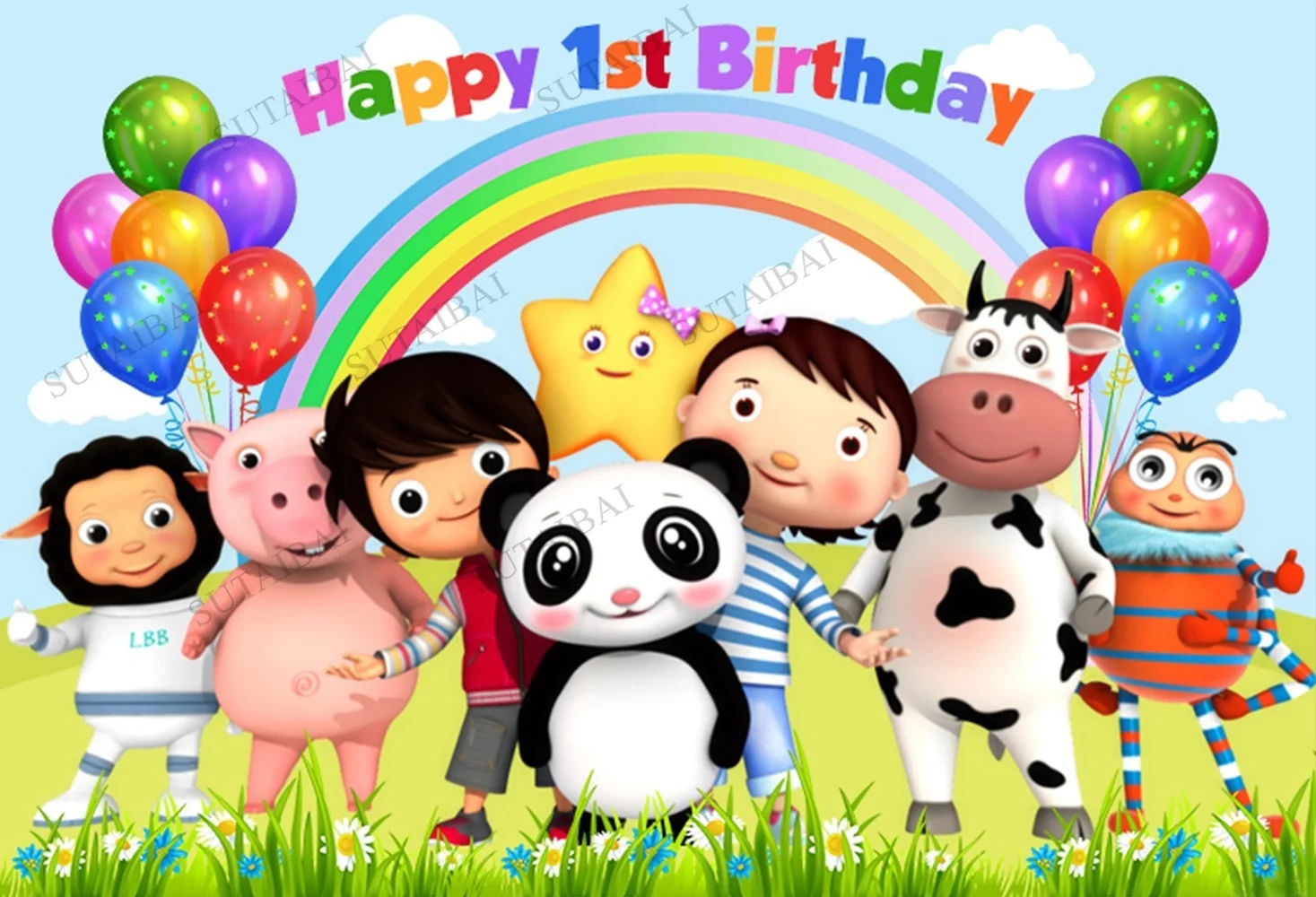 

Cartoon Cocomelon Photography Backdrop Kids Happy 1st Birthday Party Custom Photo Studio Photo Background Vinyl Photocall Prop