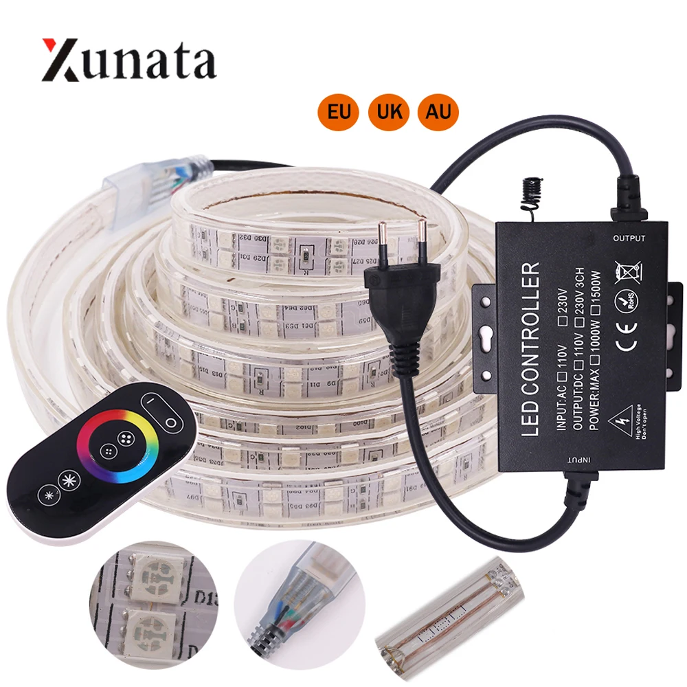 Светодиодная лента 220 В RGB SMD5050 60/120 светодиодов/м гибкая светодиодная с