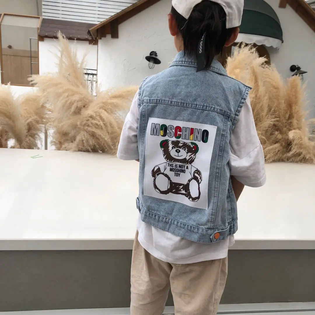 Весна-осень новый стиль детская джинсовая жилетка детский жилет из чистого