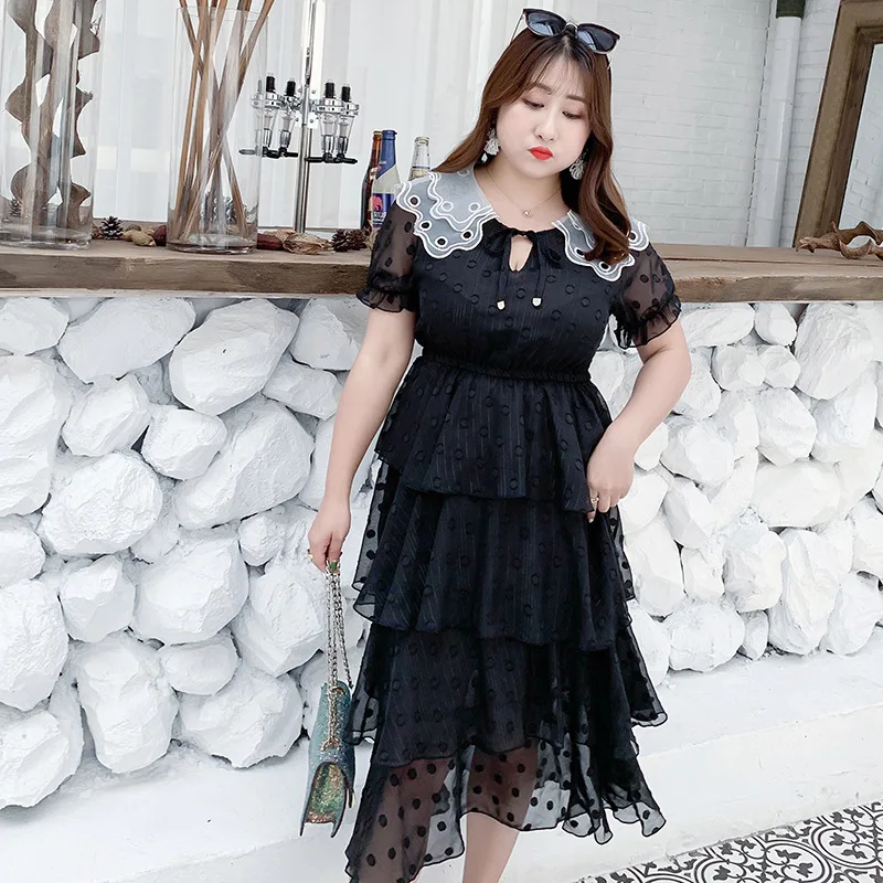 Летнее модное женское шифоновое платье большого размера с кукольным воротником