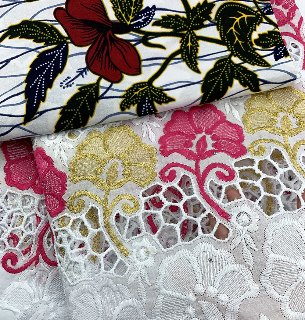 

African lace fabric 2020 High Quality Lace Nigerian Cotton Lace Fabric 2.5yards+3yards wax Swiss Voile Lace In Switzerland