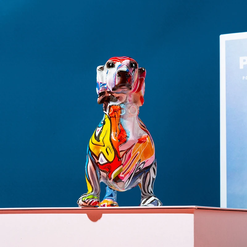 

Creative Dachshund Dog Decoration Modern Painted Colorful Dog Sculpture Cabinet Desktop Ornament Crafts Nordic Home Decor