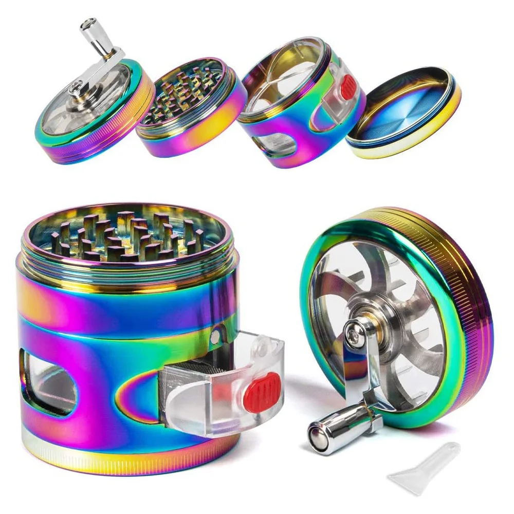 

4 Layers Herb Grinder Tobacco Weed Crusher Manual Grass Spice Herb Grinder with Drawer Hand Cranked Machine Smoking Accessories