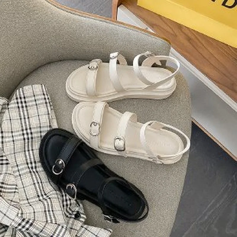 

Sandals Women Women Synthetic Leather Metal Buckles Ankle Strap Casual Shoes Fashion Women's Sandals 2021 Platform Sandals