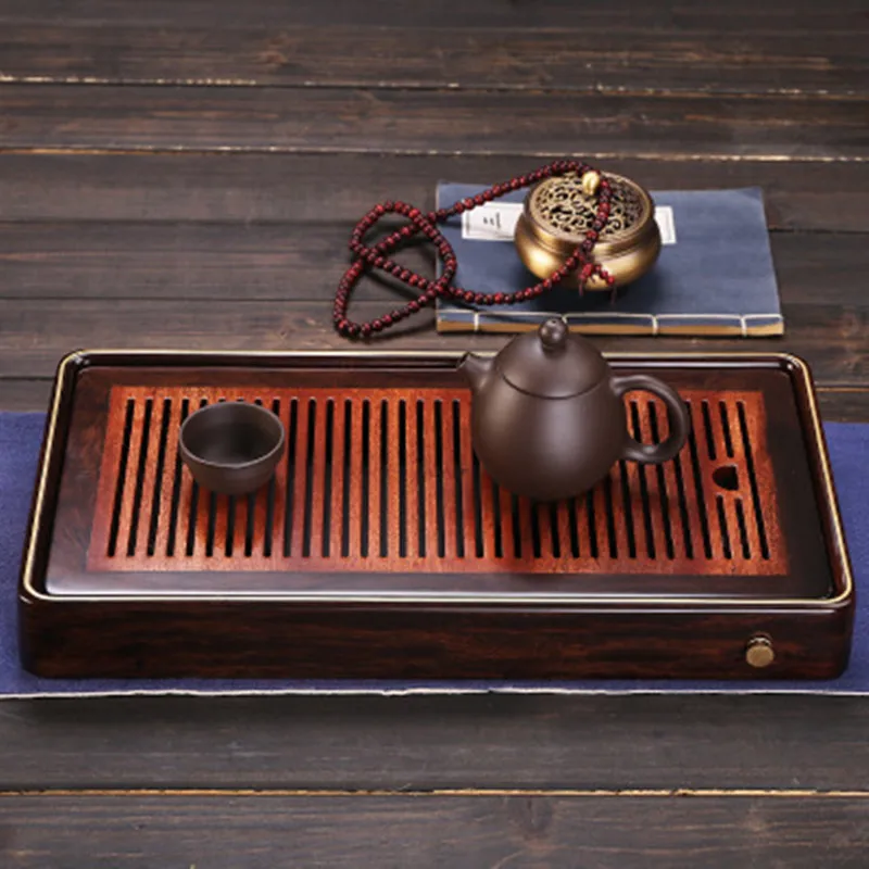 Чайный поднос из эбенового дерева бревна для хранения воды латунь врезной