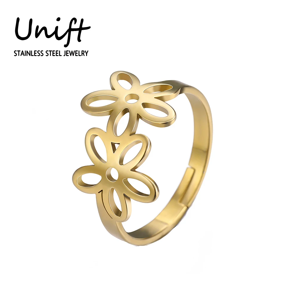 Unift двойное кольцо с цветком Мандала для женщин полированное регулируемое из