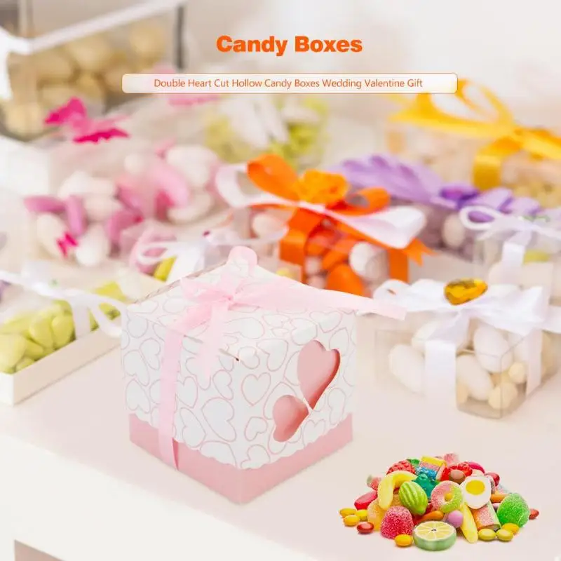 10 шт. лента Двойное сердце полый для конфет Коробки Свадебная вечеринка подарок