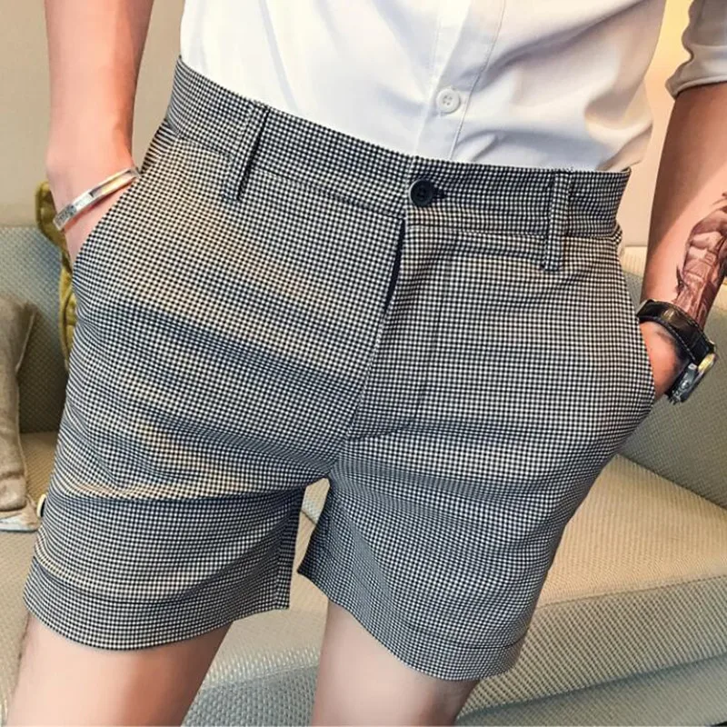 

2021 Large size S-3XL men slim fit shorts new high quality plaid classic casual shorts black white slim business casual shorts