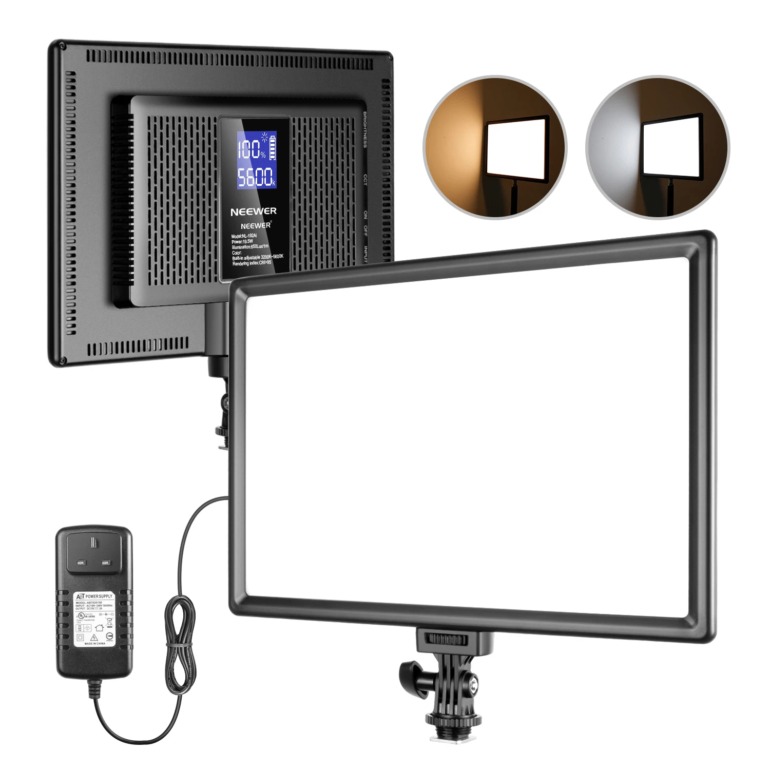 

Neewer Ultra-Thin 192 LED Video Light Panel LCD Display Built-in Lithium Battery Dimmable Bi-Color 3200K-5600K CRI 95+ Lighting