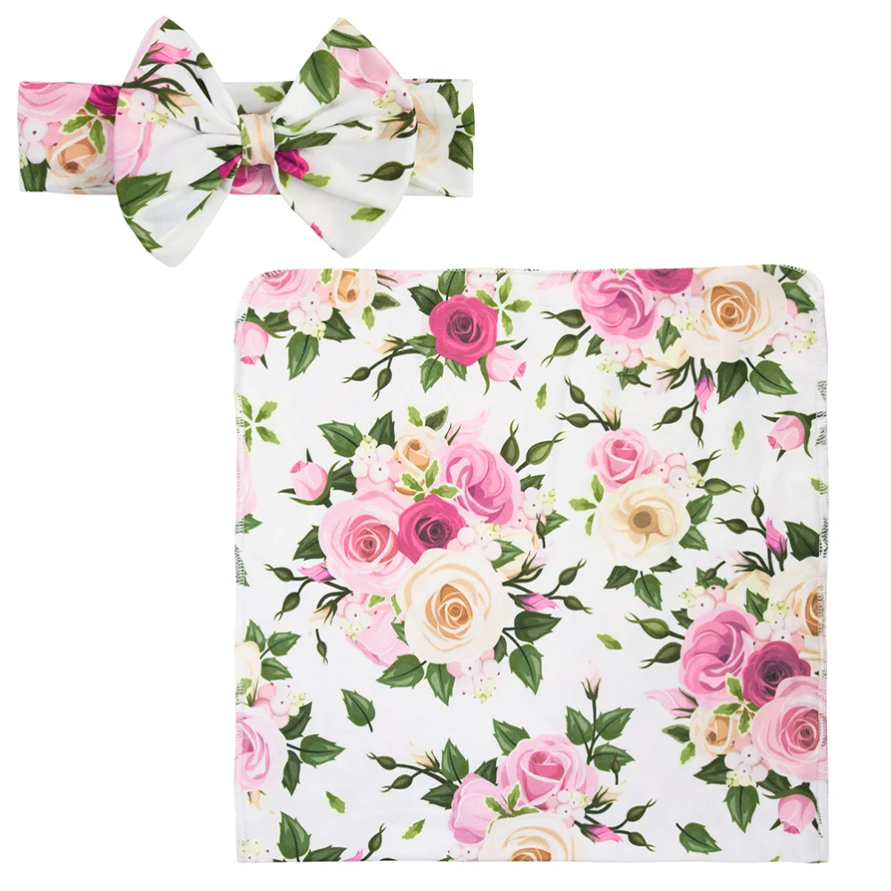 

1 Set Baby Floral Printing Blanket and Bowknot Headband Baby Wrap Kit Gift