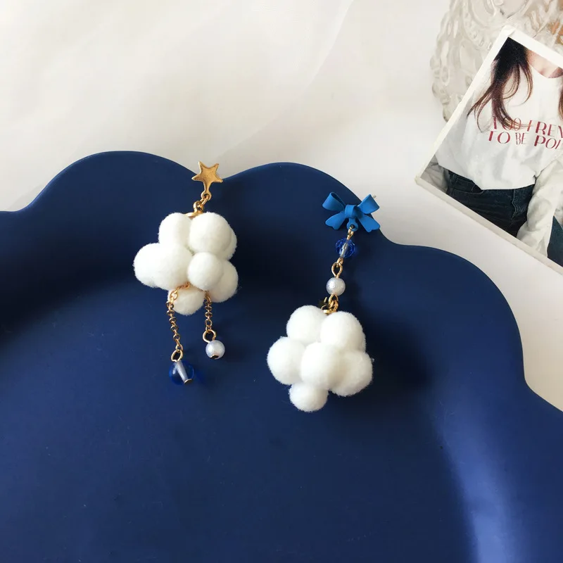 

Tassel Fairy Bowknot Girls Indian Earrings Cute Asymmetric Cloud Earrings Dangle