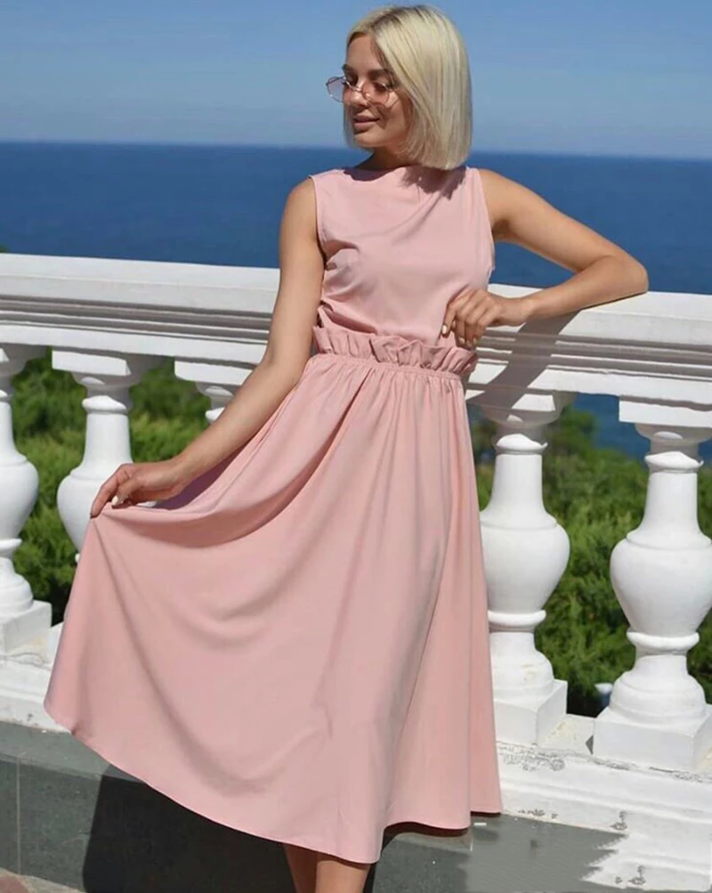 Женское длинное платье с оборками повседневное свободное пляжное круглым