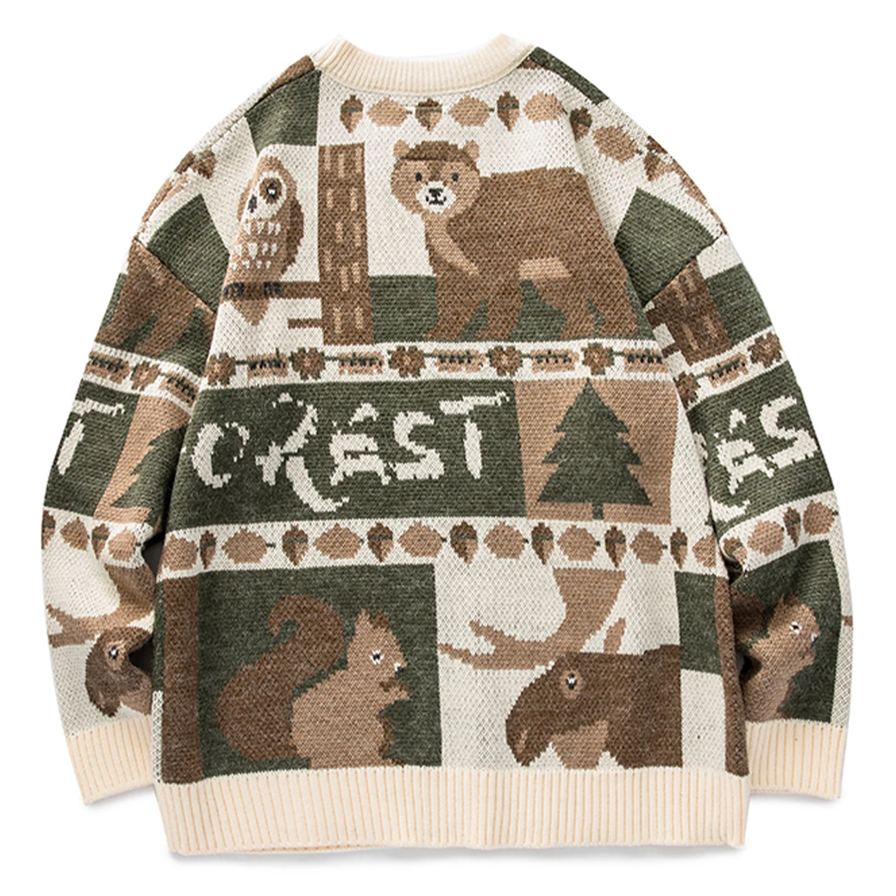 Вязаный свитер унисекс в стиле хип-хоп с принтом Совы и медведя хлопковая уличная