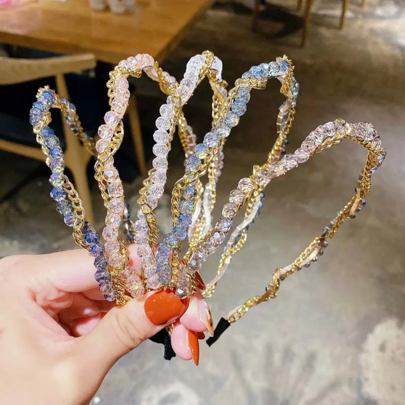 

New Women Elegant Full Rhinestone Chain Metal Hairbands Lady Sweet Hair Decorate Headband Hair Hoops Fashion Hair Accessories