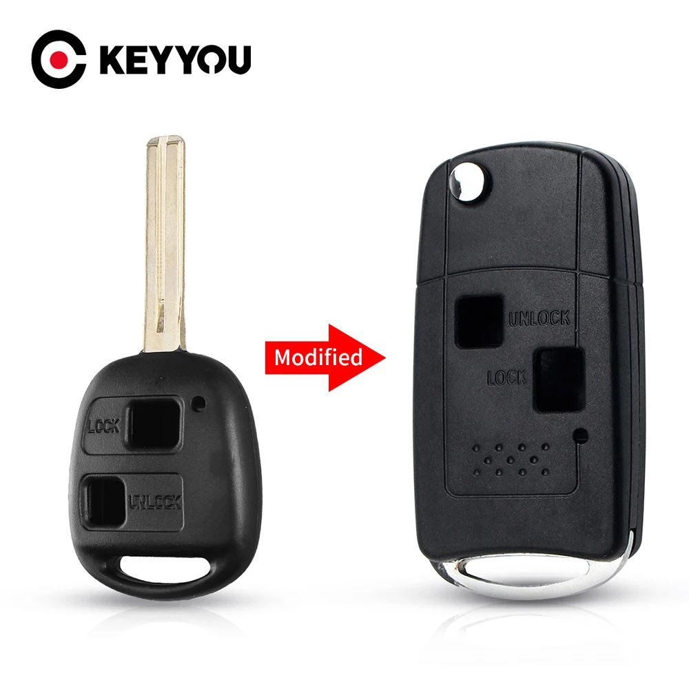 

KEYYOU Car Key 2 Buttons Uncut TOY43 Blade Modified Flip Folding Key Shell Fob For LEXUS IS GS ES LS RX IS200 RX300 Remote Case