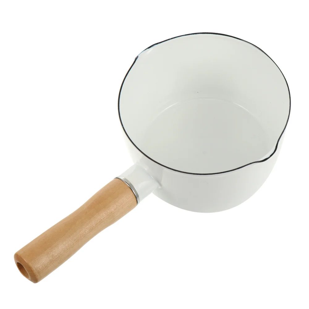 

Enamel Milk Pot With Wooden Handle Milk Instant Noodle Pot Soup Stock Porridge Pots Open Fire Kitchen Cookware Clay Pot