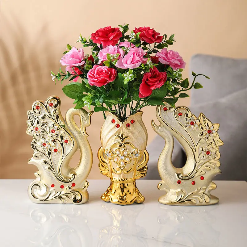Керамические позолоченные ваза в форме лебедя для современных алмаз орнамент