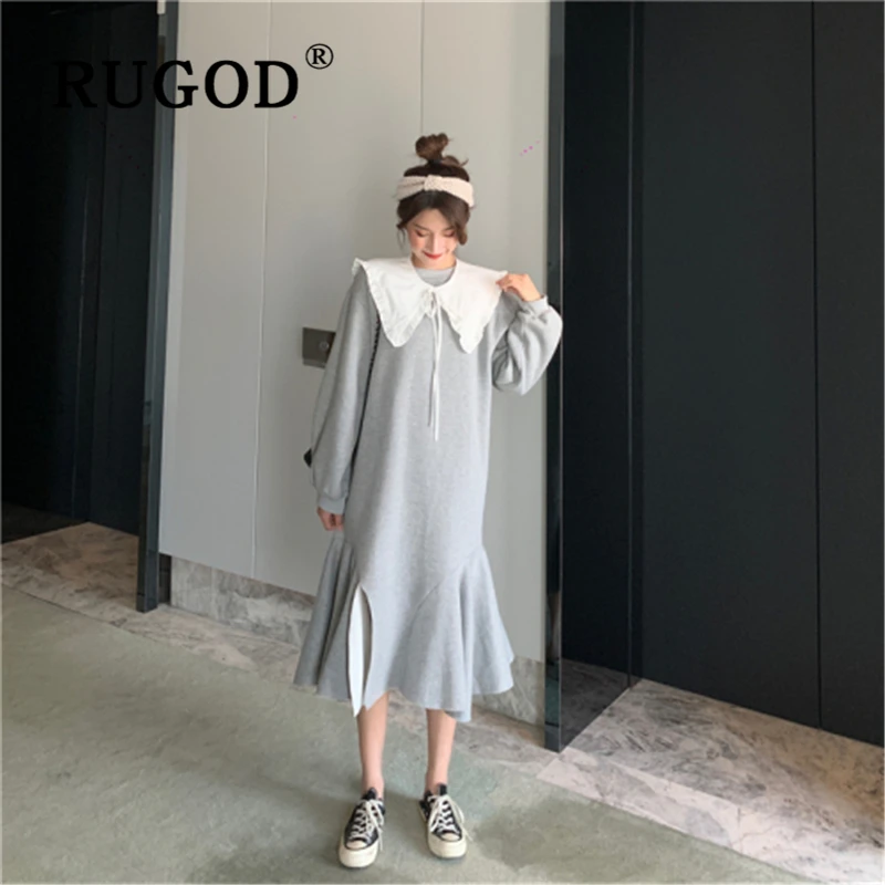 RUGOD модное однотонное зимнее вельветовое длинное платье для женщин Повседневное