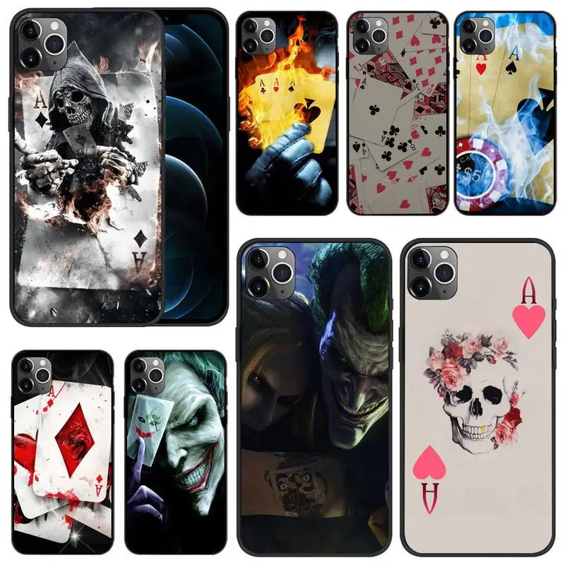 

Poker Ace Joker Phone Case For iPhone 13 12 Pro MAX 6 7 8 Plus 11 6S X Xs Max Xr Black Silicone Cover