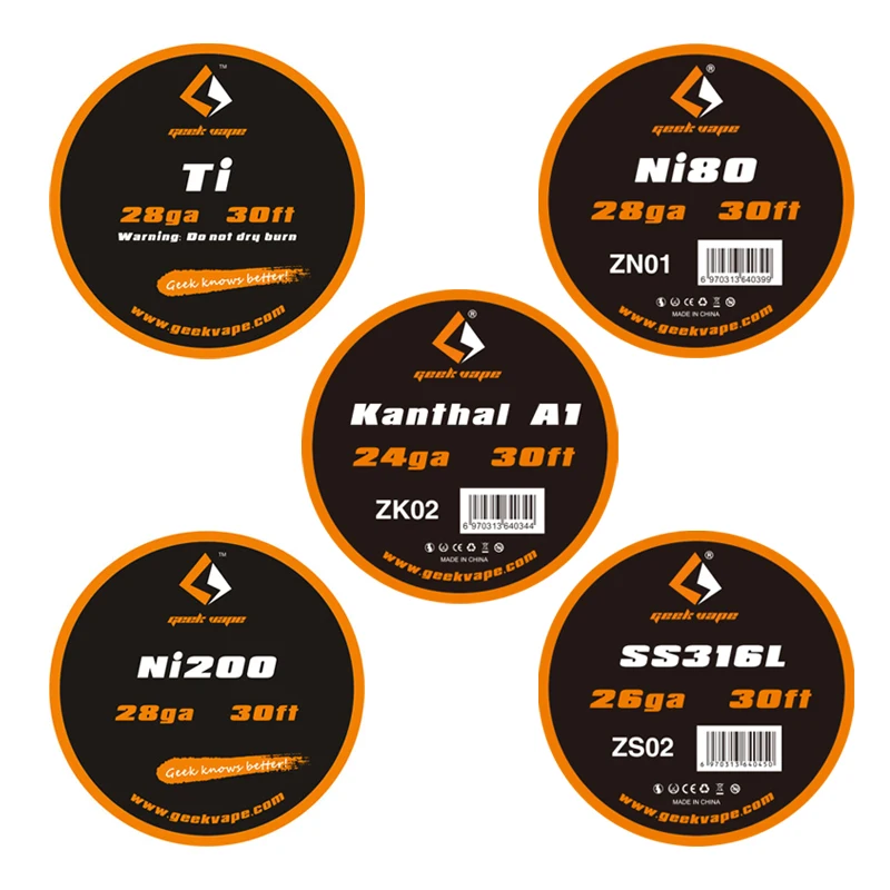 Оригинальный Geekvape ленточный провод 15FT 30FT SS316L KA1 Ni80 Ni200 Ti DIY Vape распылитель RDTA RDA RTA