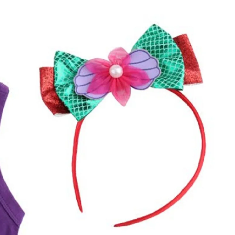 

Girls Rose Red Five Petal Flower Glittering Pink Ribbon Anime Flower Fairy Cosplay Headband Holiday Party Shoping Bow Headdress
