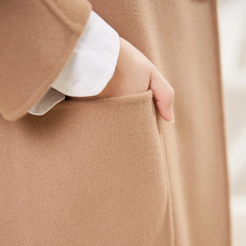 Autumn Spring Women V-Neck A-Line Two-Sided 100% Wool Coat 2020 New Slim Double Breasted Belt Female Fashion Overcoat | Женская одежда