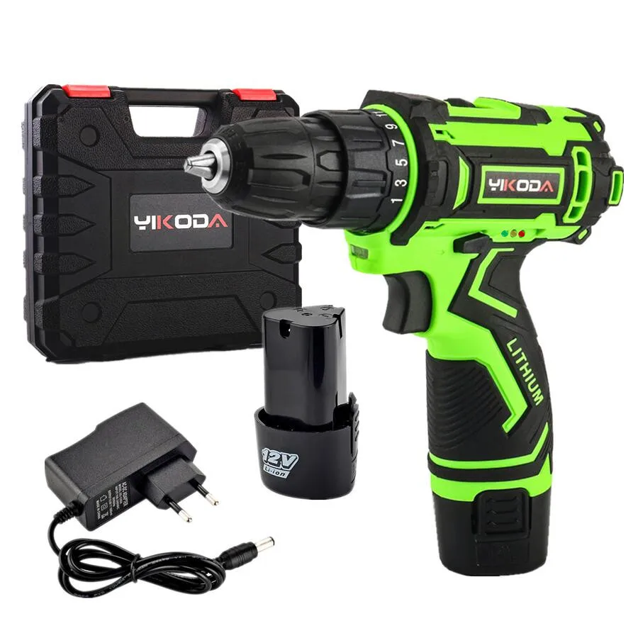 12V-SET4 YIKODA 12 В Электрическая отвертка перезаряжаемая литиевая батарея Parafusadeira Furadeira Беспроводная электрическая дрель DIY электроинструменты - Цвет: 12V-SET4