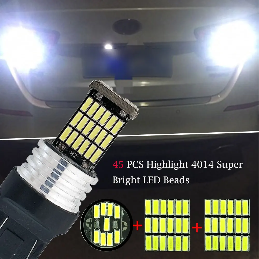 T20 светодиодный W21W W21/5 W светодиодные лампы 12V 7440 7443 45SMD 4014 автоматического поворота обратный светильник автомобильных ламп Белого красного и желтого цвета