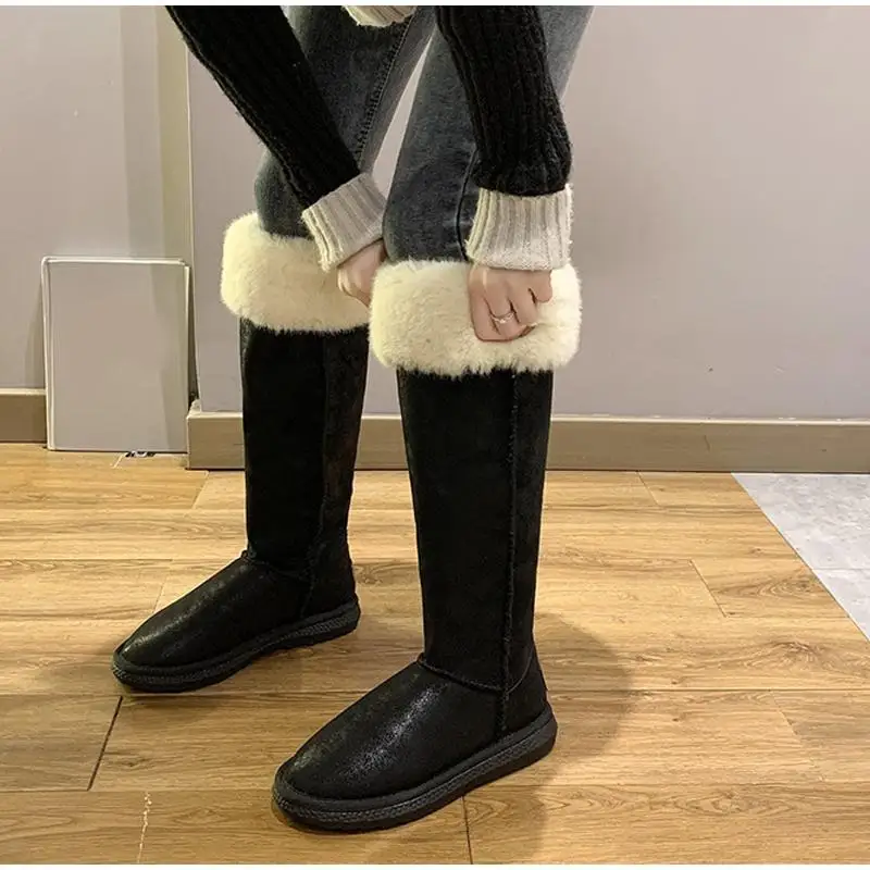 

Зимние теплые плюшевые сапоги на платформе, новые модные сапоги до колена, женская обувь без шнуровки на блочном каблуке, Женская хлопковая ...