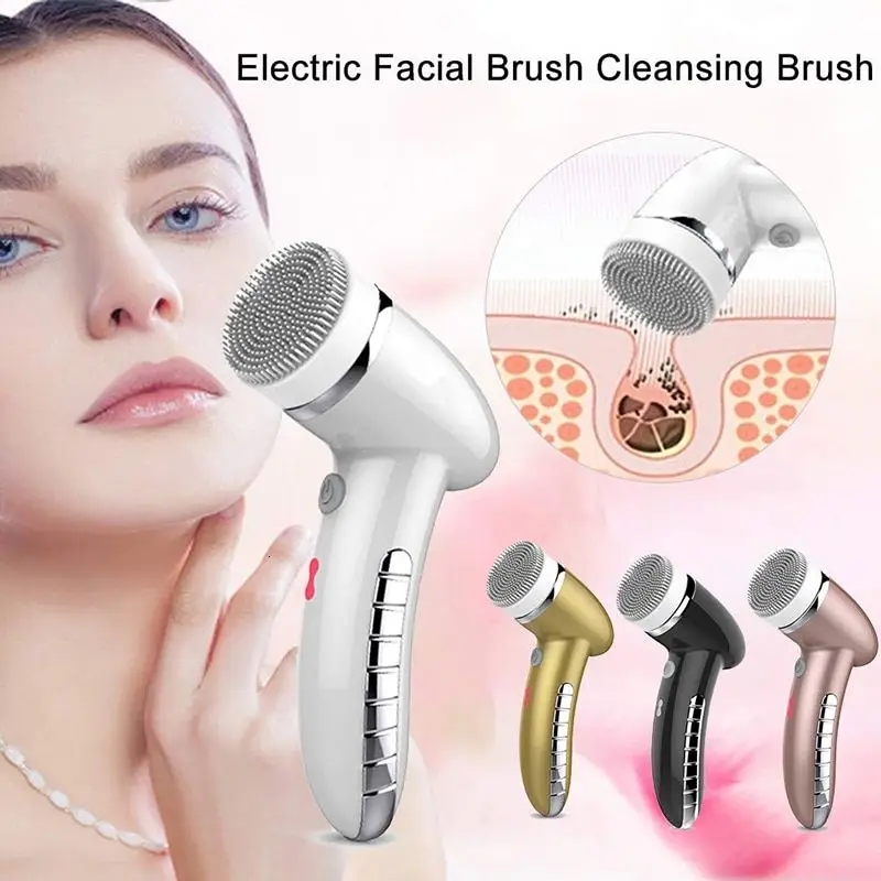 4 IN 1 Deep Pore Cleaning Facial Cleansing Brush Sonic Vibration Mini Face Cleaner Silicone Electric Face Massage Waterproof