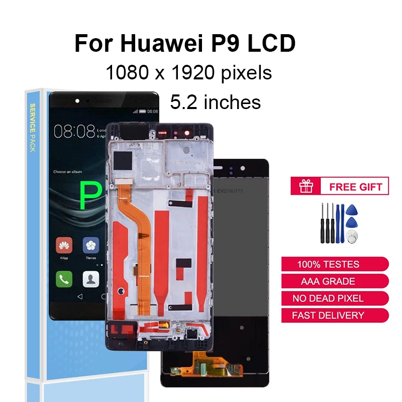

Для Huawei P9 ЖК-дисплей сенсорный экран дигитайзер в сборе телефон L19 L29 запасные части телефон AL00 DL00 с рамкой