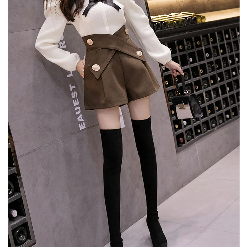 Шорты женские шерстяные с поясом теплые зимние утепленные завышенной талией