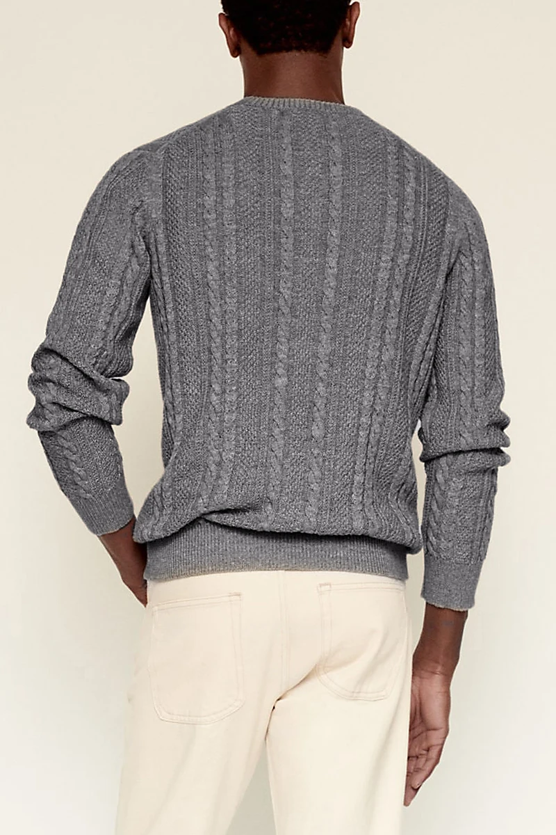 Мужской рыбацкий ирландский свитер в рубчик с круглым вырезом идеальная