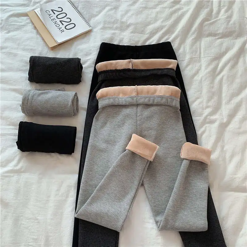 

Теплые эластичные бархатные облегающие флисовые брюки черного цвета для осени и зимы, женские серые повседневные женские леггинсы, C7863