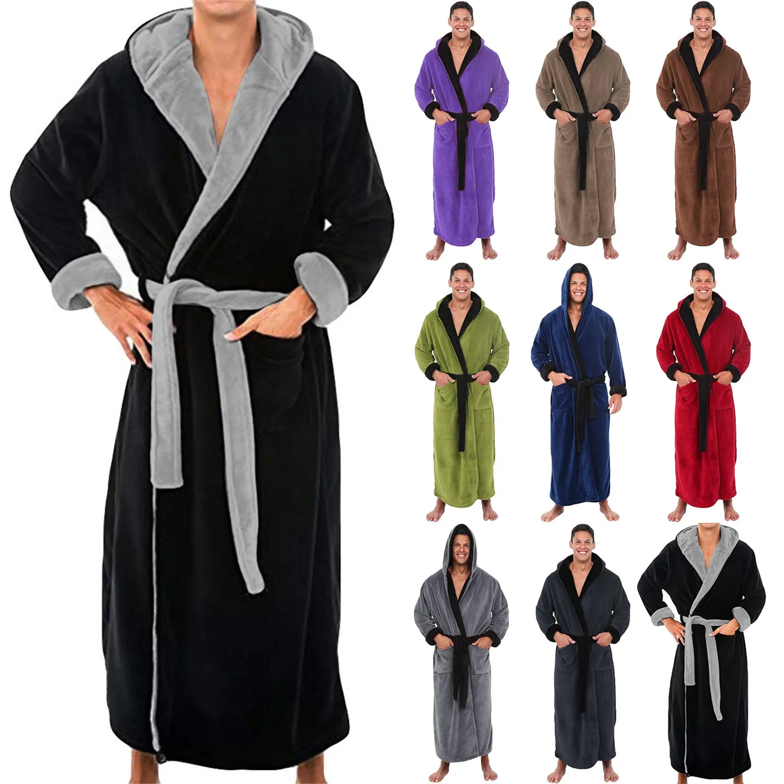 

2021 New Fashion Autumn Winter Warm Bathrobe Men Lengthened Plush Shawl Flannel Robe Long Sleeve Soft Cosy Luxury Male Robe Coat