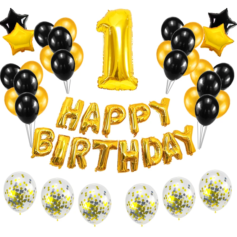 

36pcs Rose Gold Silver Number Foil Balloons First 1st Happy Birthday Helium Ballons 1 Year Birthday Party Decorations Boy Girl