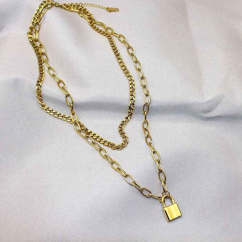 

Ожерелье с кулоном в стиле хип-хоп для женщин и мужчин, винтажная двухслойная модная цепочка из нержавеющей стали со звеньями под золото