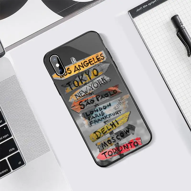 

World Map Travel Phone Cases Tempered glass For iphone 5C 6 6S 7 8 plus X XS XR 11 PRO MAX